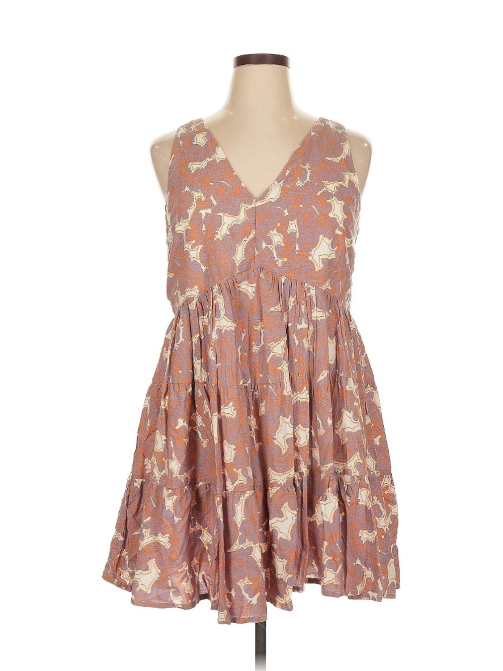 Sincerly Jules Pink Cream Floral Tiered V-Neck Mini Dress